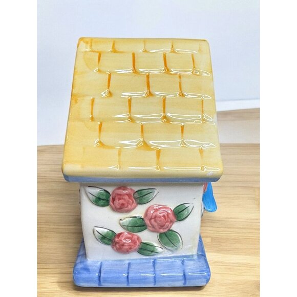 Hand-Painted Ceramic Decorative Birdhouse Candle With Floral & Bluebird Design - Picture 4 of 13